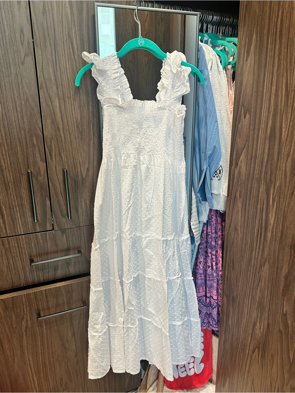 Hill House White Ruffle Strap Tiered Midi Dress